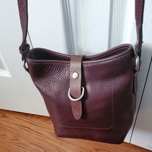 Frye Bucket handbag w snap closire, dark eggplant colour